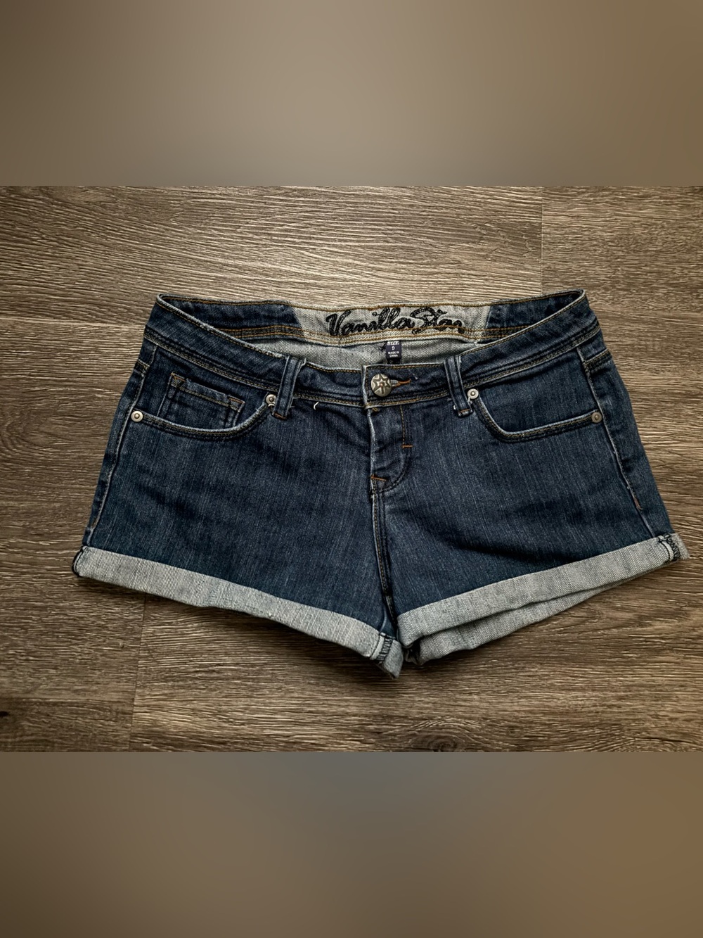 Vanilla Star Dark Blue Rolled Cuff Denim Shorts